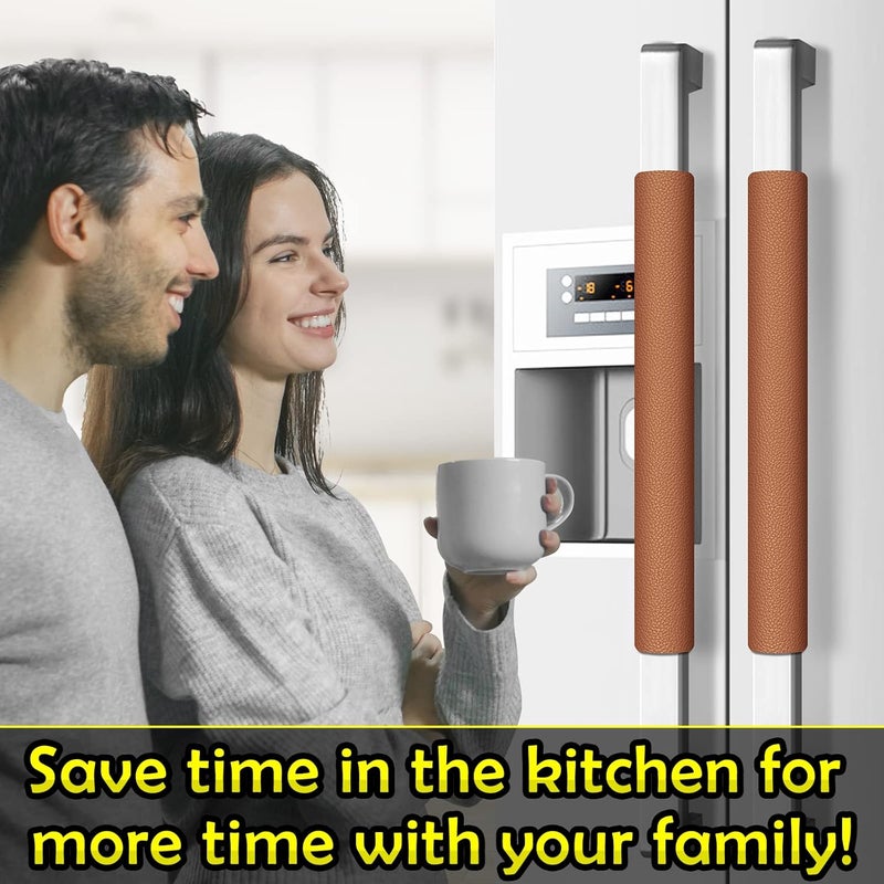 Royleath Refrigerator Door Handle Covers, 6PCS, Leather Kitchen Appliance Handle Covers, Keep Your Fridge Microwave Oven Stove or Dishwasher Clean, Stains Dirty Oils, Kitchen Decor(Dark Orange) - Image 4